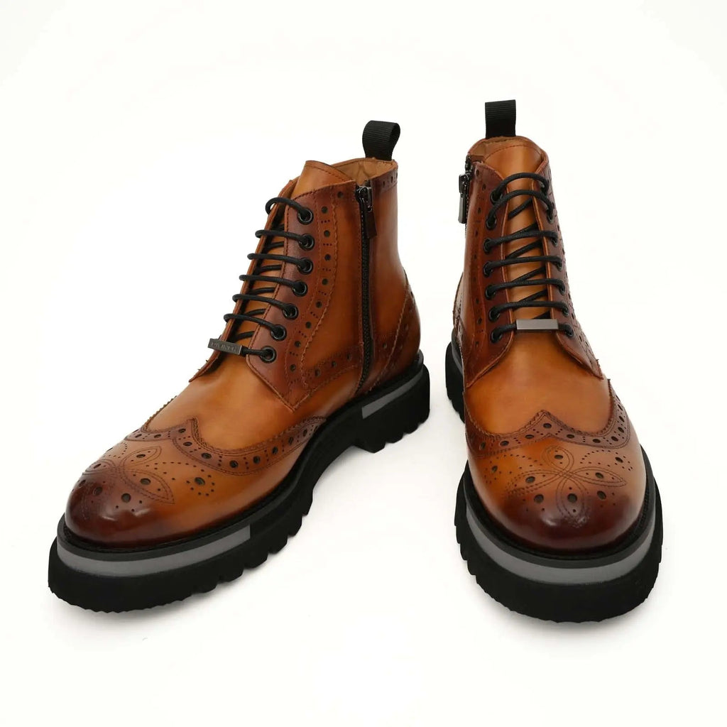 Cognac Brogue Lace-Up Ankle Boots DIVINCH