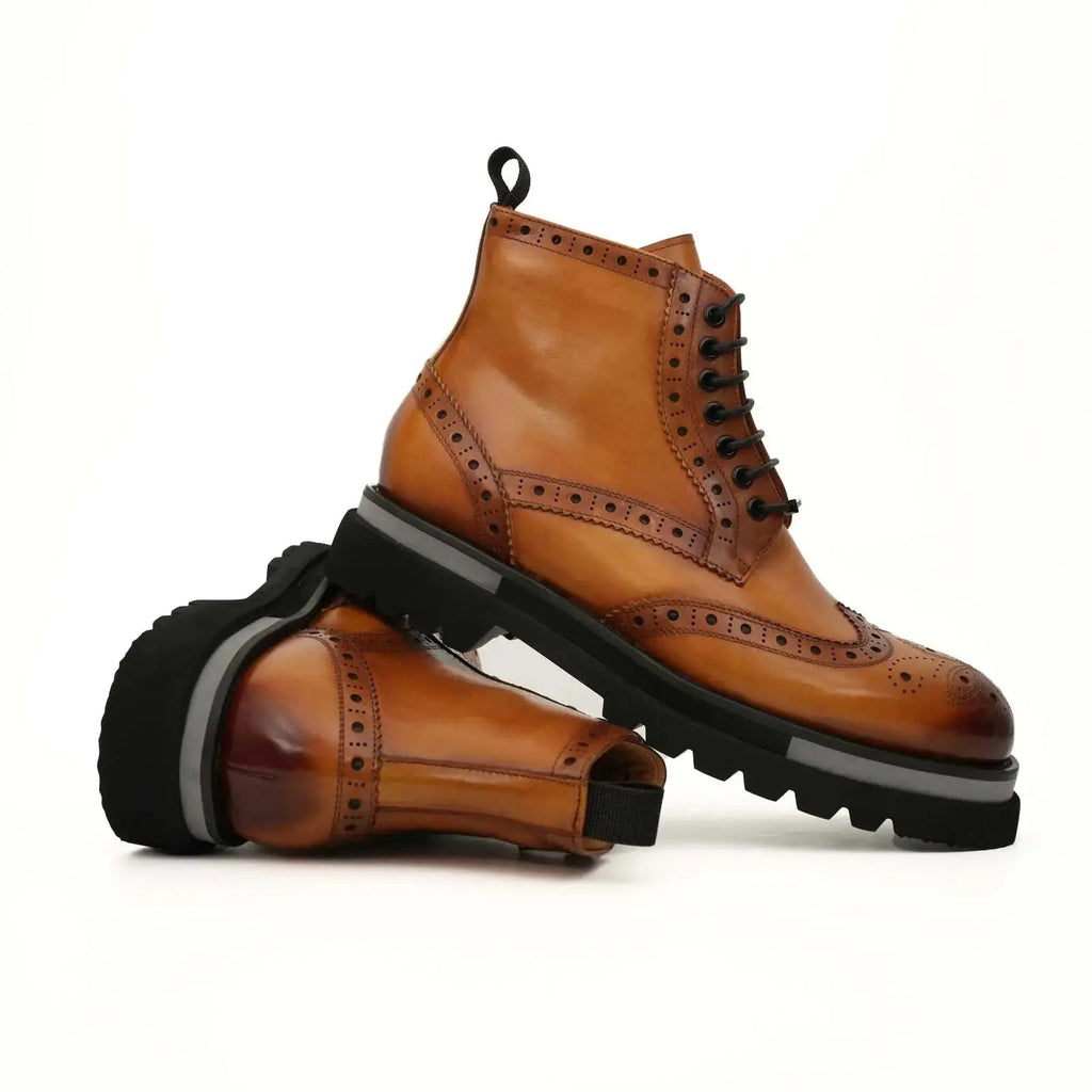 Cognac Brogue Lace-Up Ankle Boots DIVINCH