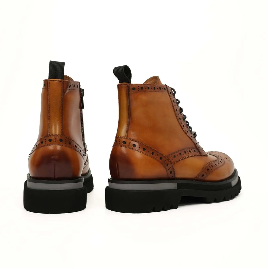 Cognac Brogue Lace-Up Ankle Boots DIVINCH