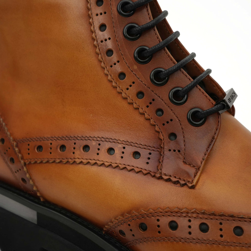 Cognac Brogue Lace-Up Ankle Boots DIVINCH