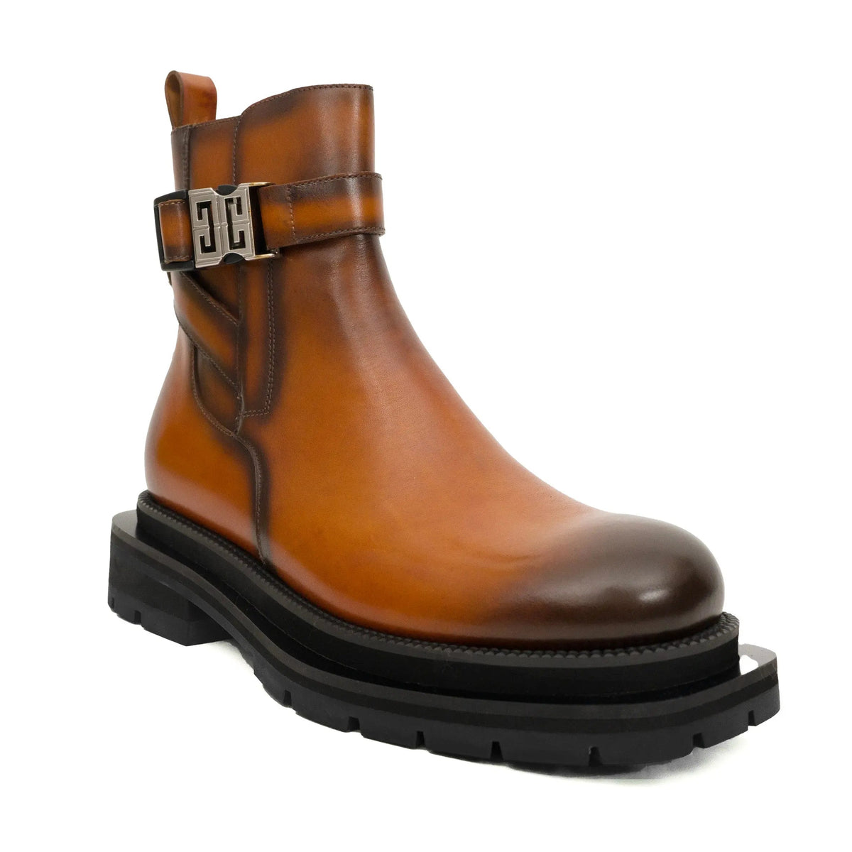 Cognac Buckle Zip Ankle Boots DIVINCH