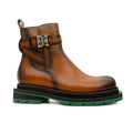 Cognac Buckle Zip Boots with Green Sole DIVINCH