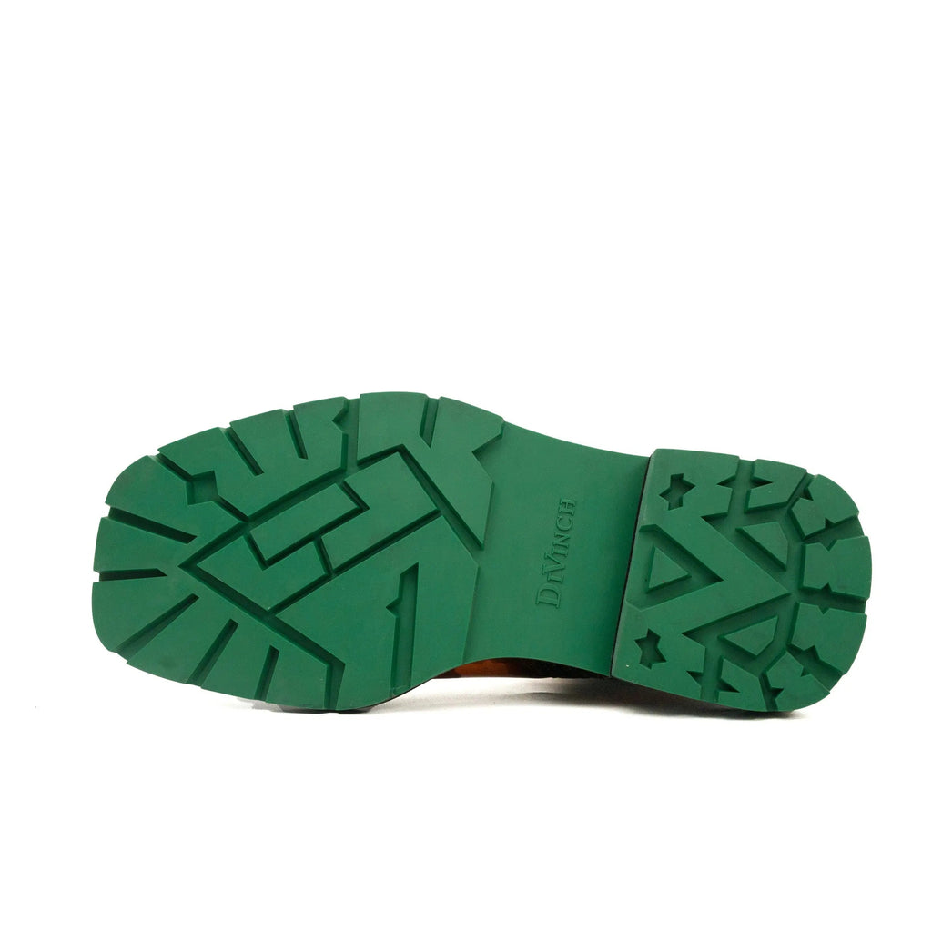 Cognac Buckle Zip Boots with Green Sole DIVINCH