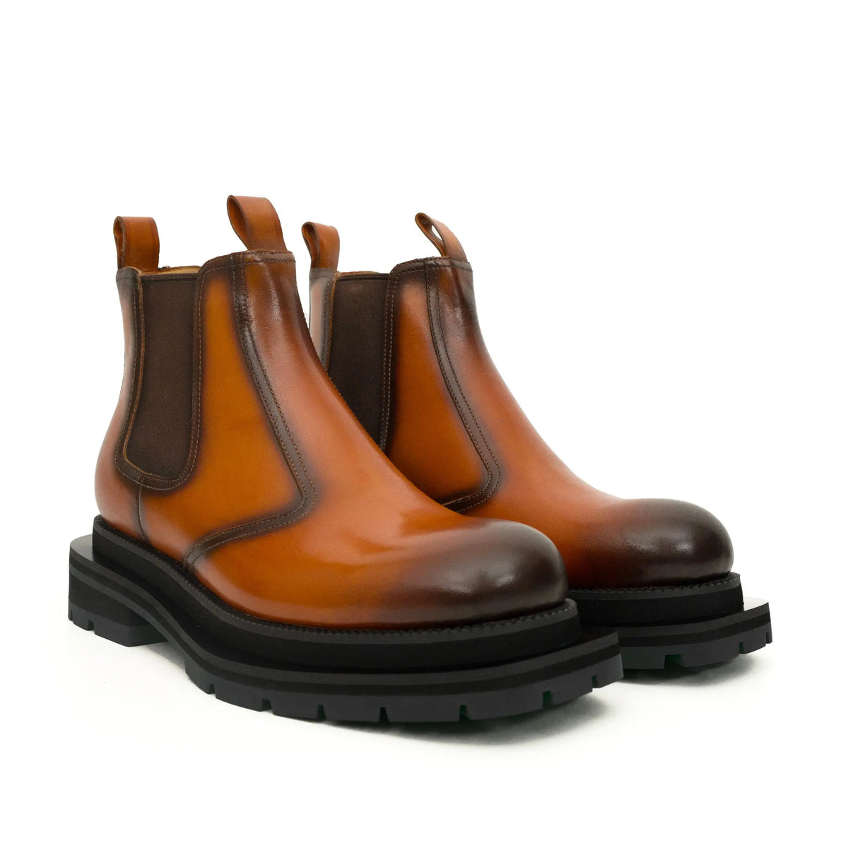 Cognac Burnished Chelsea Boots DIVINCH