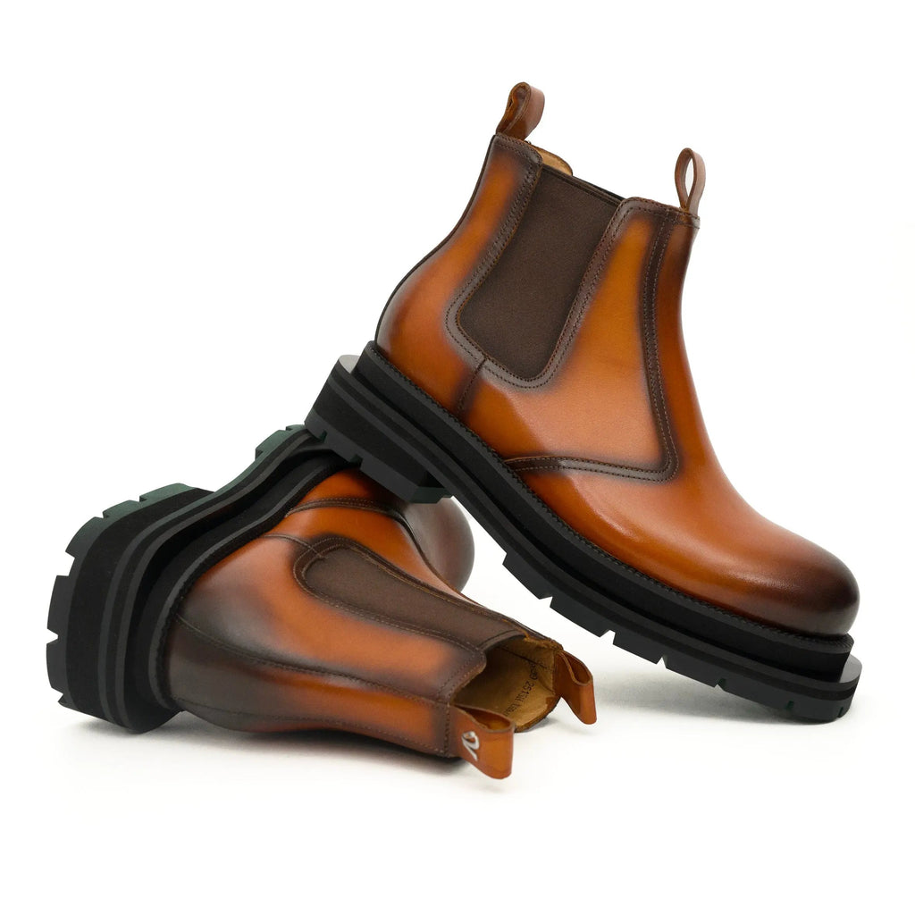 Cognac Burnished Chelsea Boots DIVINCH