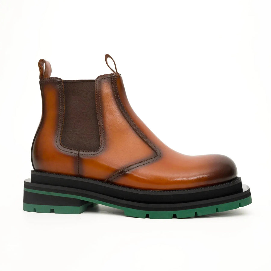 Cognac Chelsea Boots Green Lug Sole DIVINCH