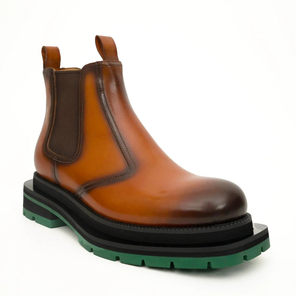 Cognac Chelsea Boots Green Lug Sole DIVINCH