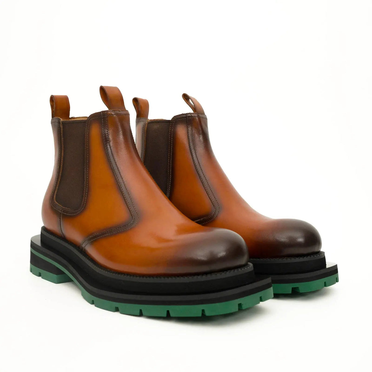 Cognac Chelsea Boots Green Lug Sole DIVINCH
