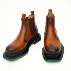 Cognac Chelsea Boots Green Lug Sole DIVINCH