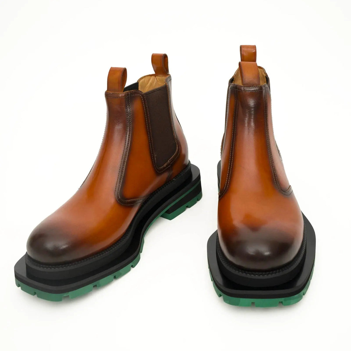 Cognac Chelsea Boots Green Lug Sole DIVINCH