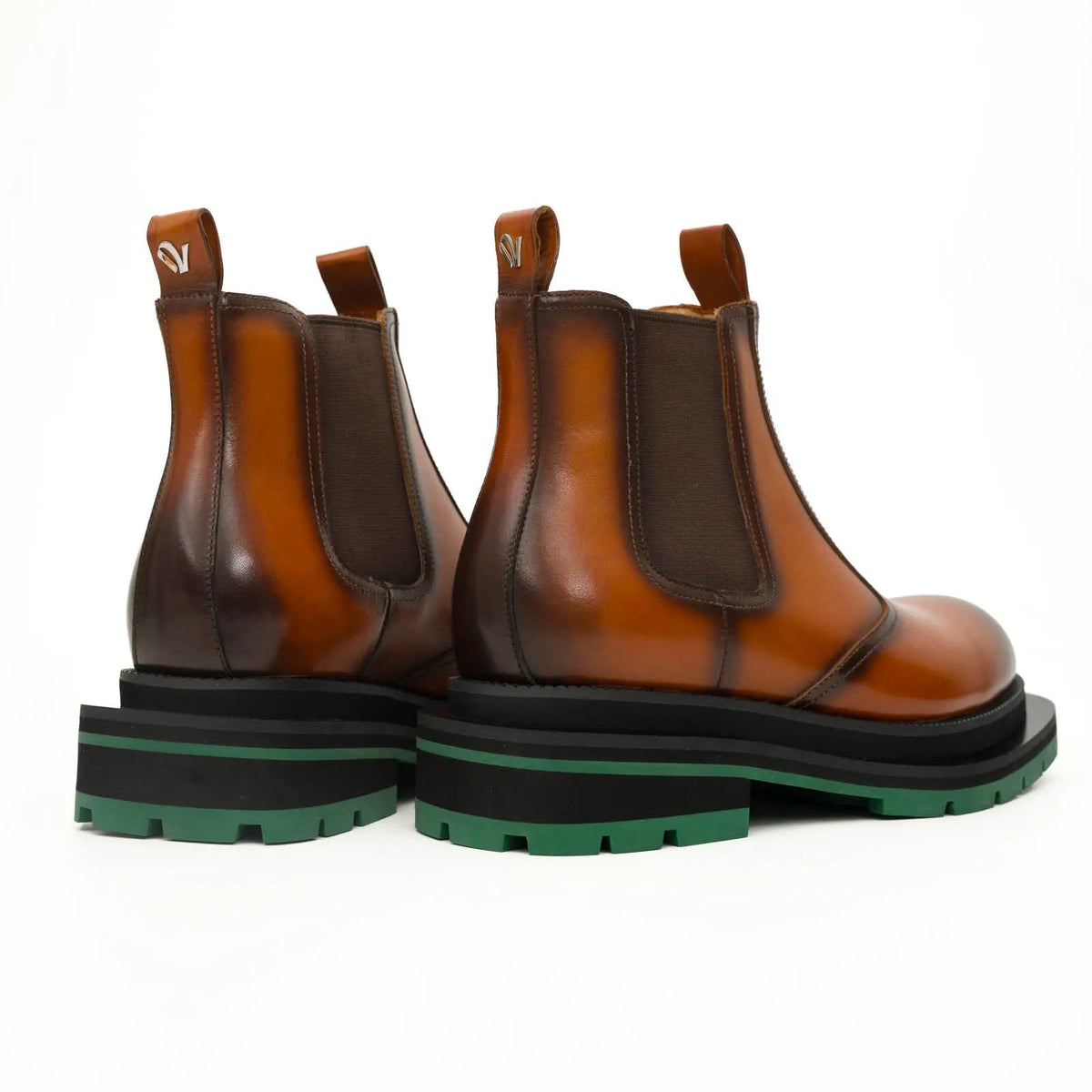 Cognac Chelsea Boots Green Lug Sole DIVINCH