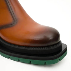 Cognac Chelsea Boots Green Lug Sole DIVINCH