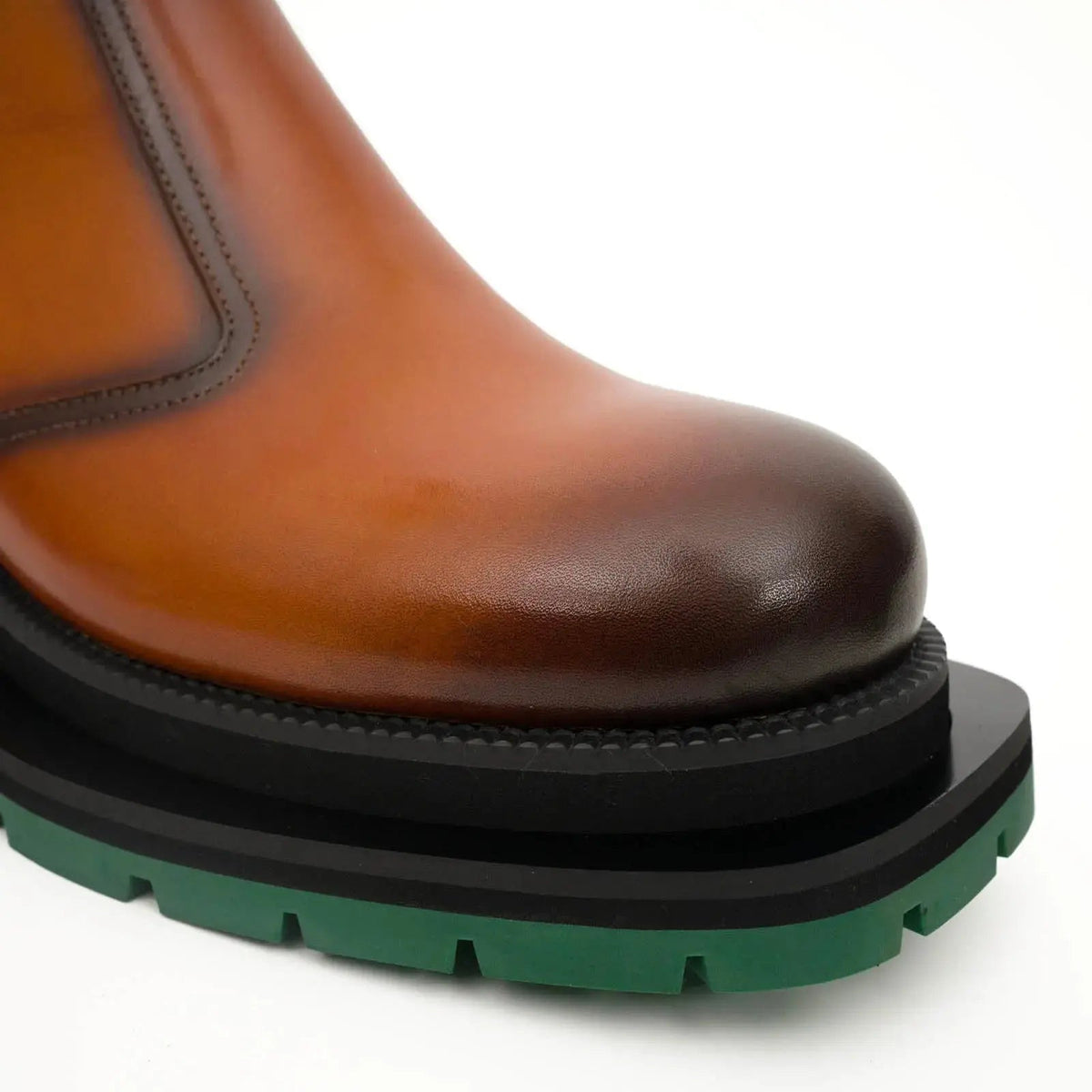 Cognac Chelsea Boots Green Lug Sole DIVINCH