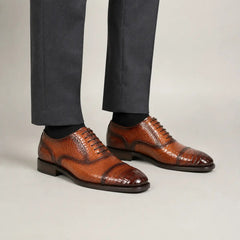 Cognac Croc-Embossed Oxford Shoe on-foot product photo