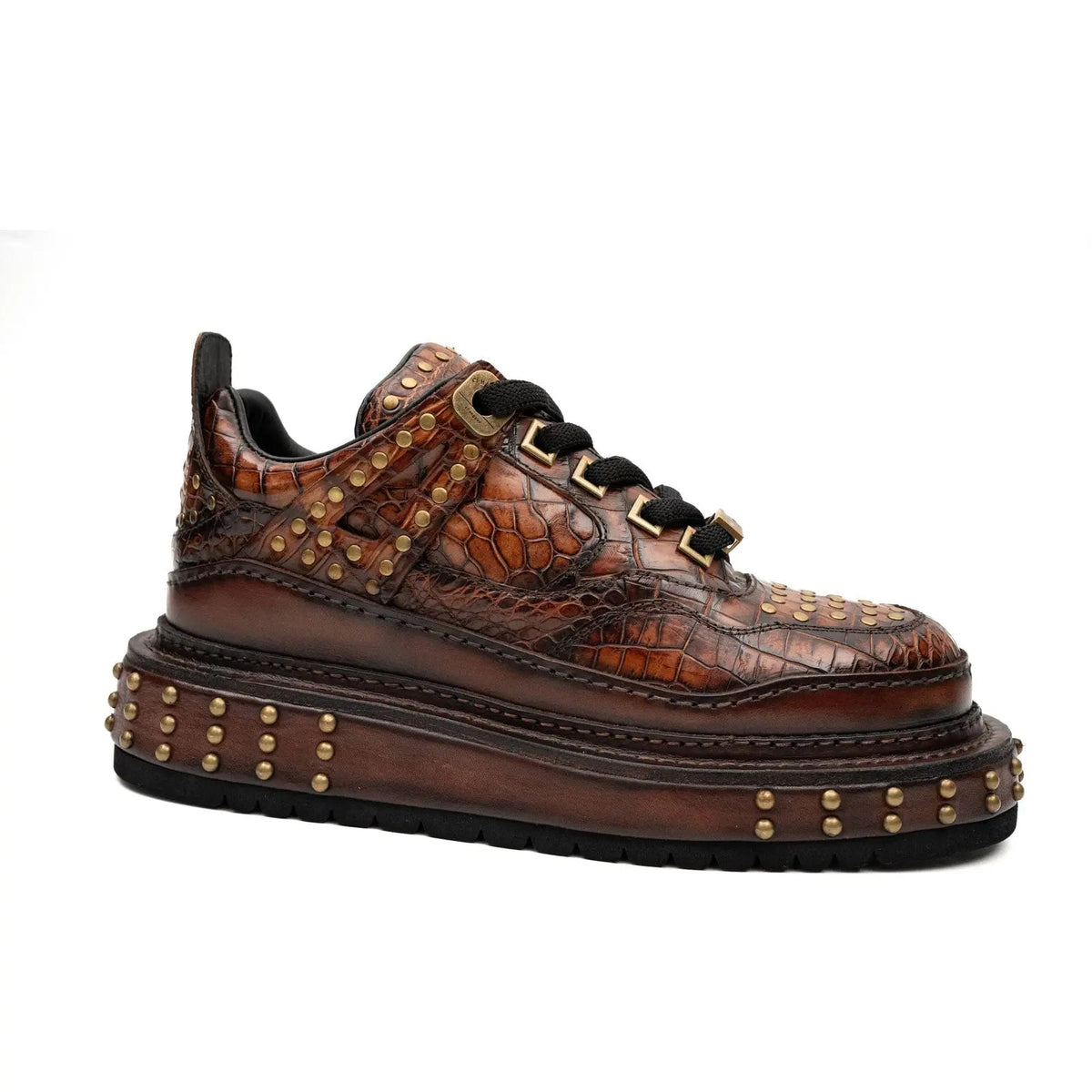 Brown Studded Textured Platform Sneaker