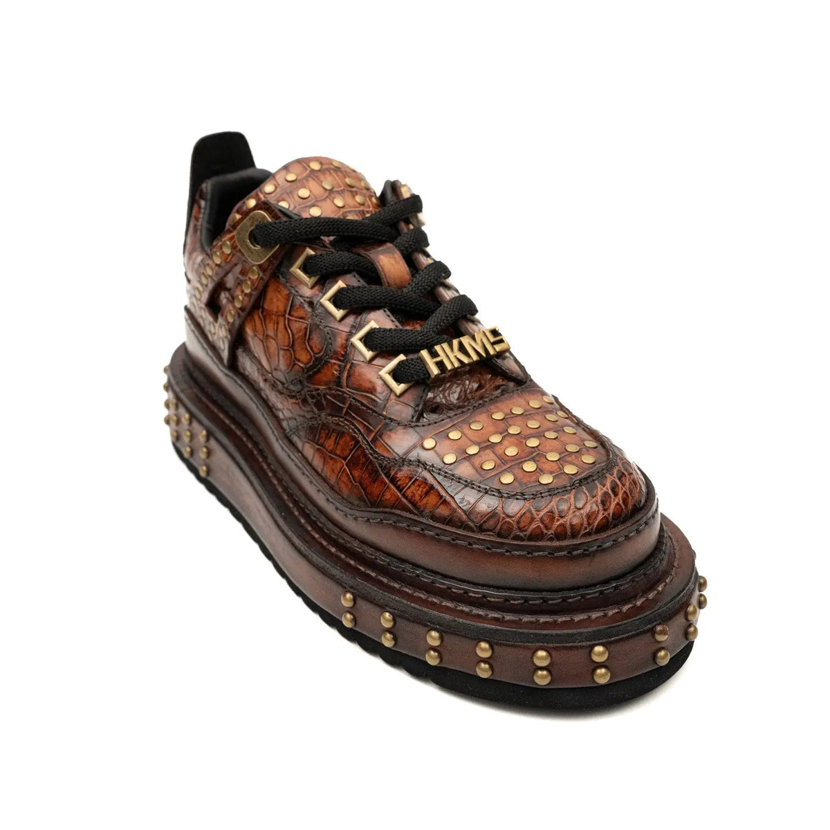 Brown Studded Textured Platform Sneaker