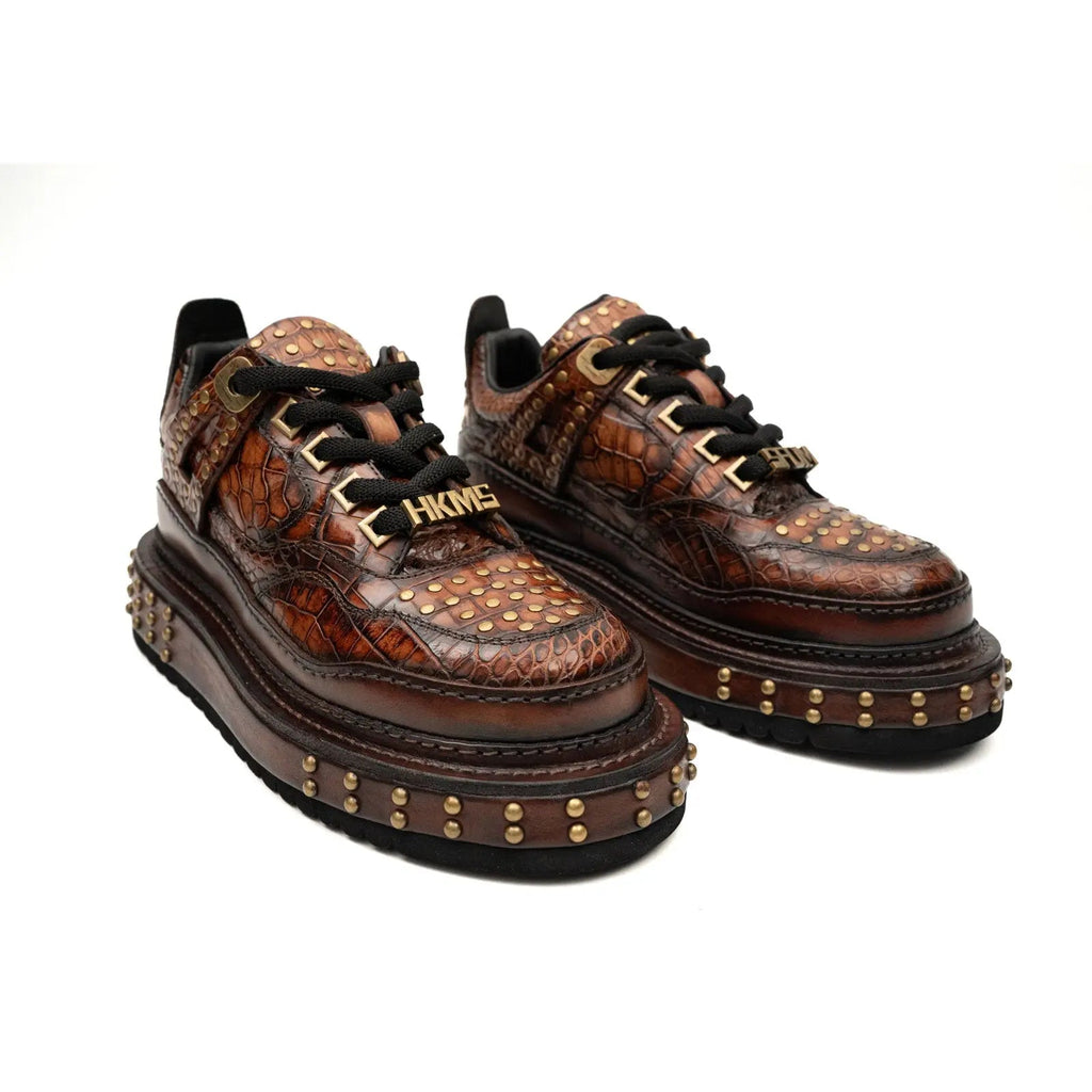 Brown Studded Textured Platform Sneaker