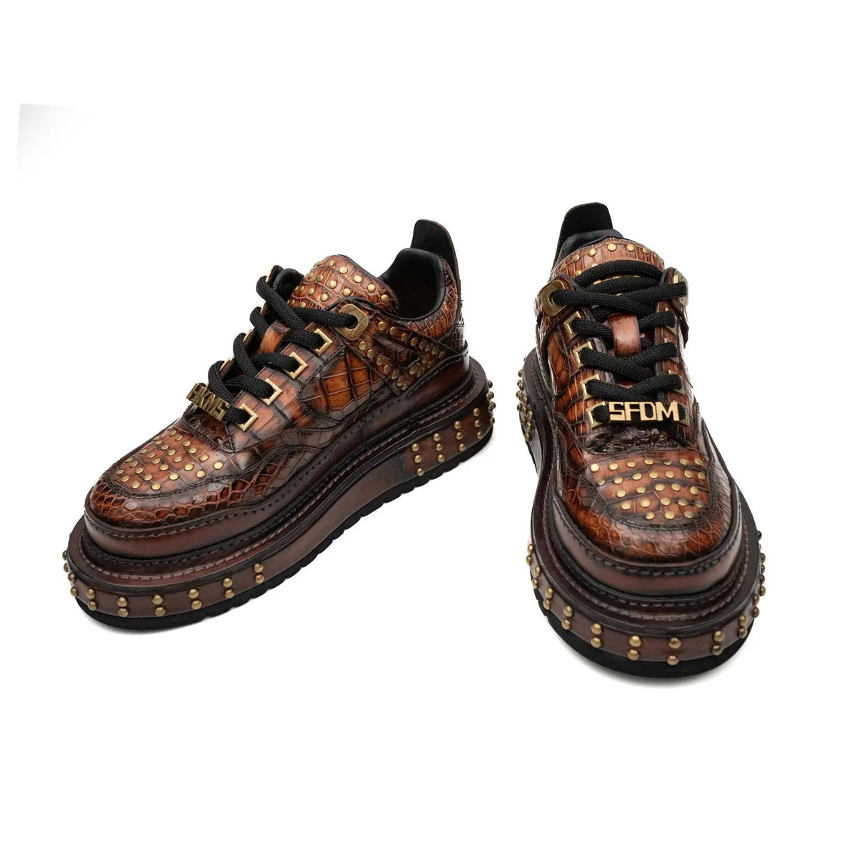 Brown Studded Textured Platform Sneaker