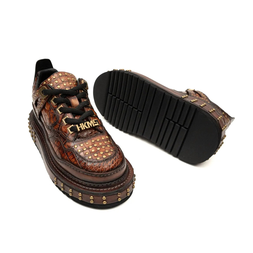 Brown Studded Textured Platform Sneaker