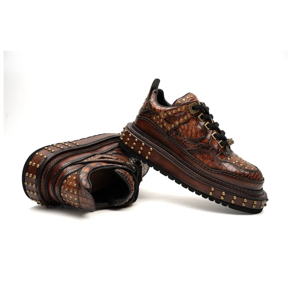 Brown Studded Textured Platform Sneaker