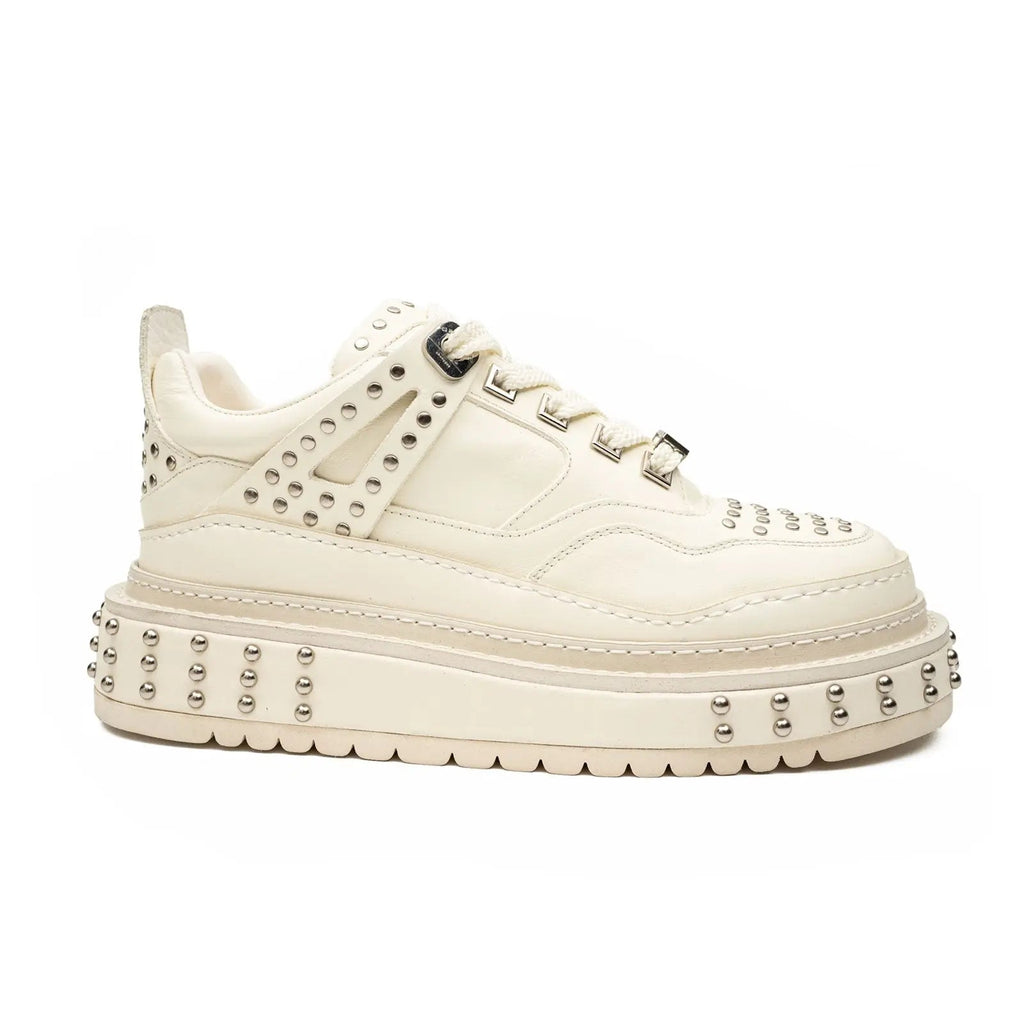 Ivory Platform Sneaker with Silver-Tone Stud Rows