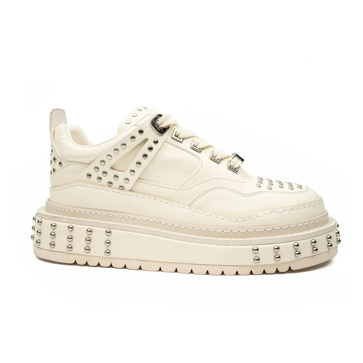 Ivory Platform Sneaker with Silver-Tone Stud Rows
