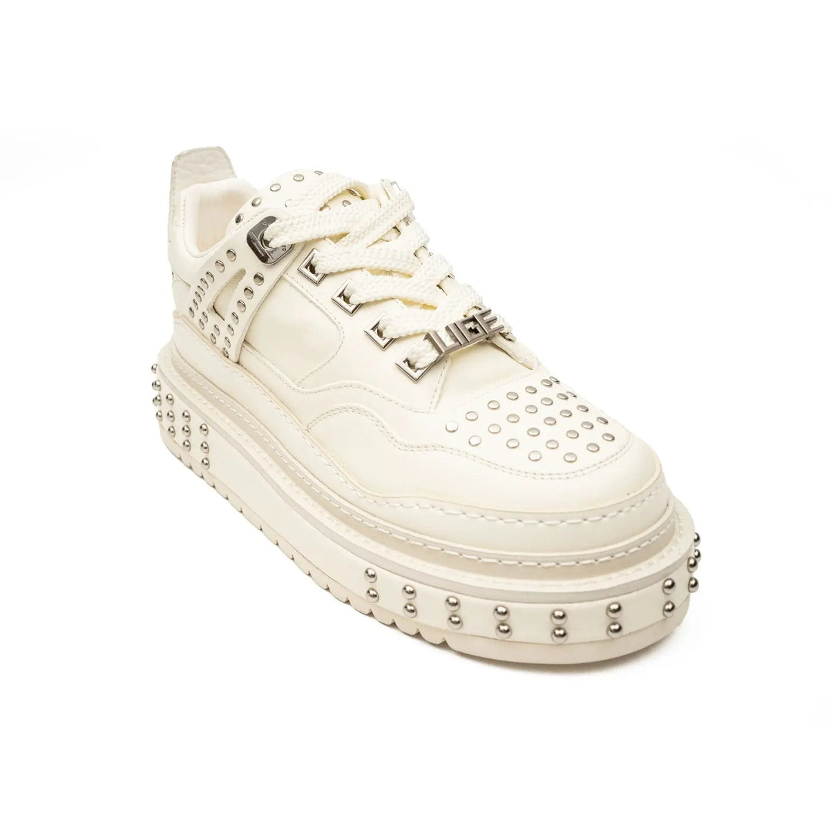 Ivory Platform Sneaker with Silver-Tone Stud Rows