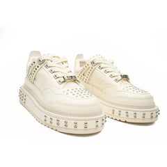 White Studded Cow Leather Sneakers