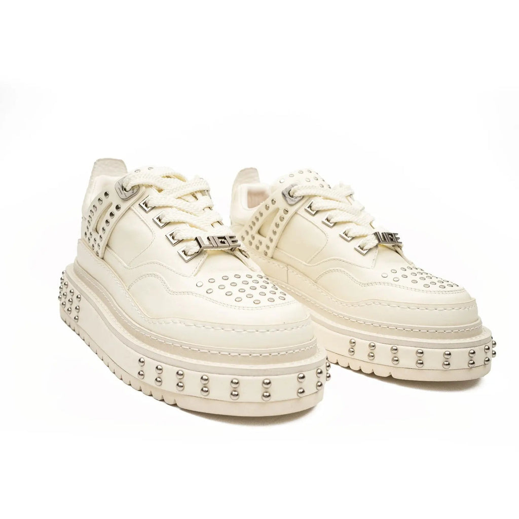 Ivory Platform Sneaker with Silver-Tone Stud Rows