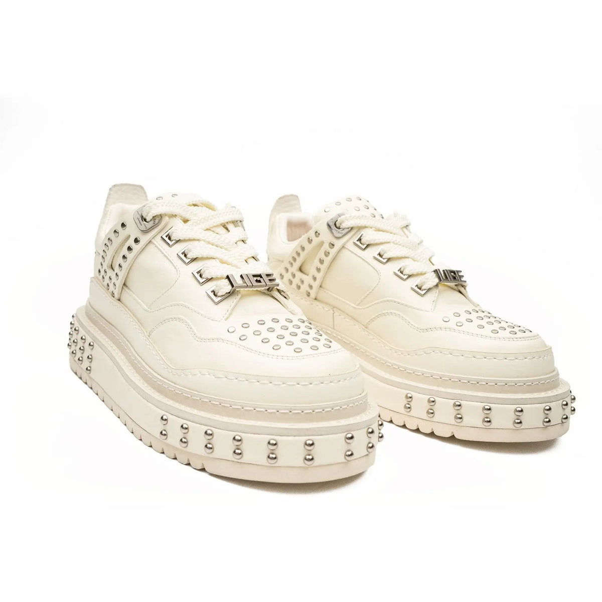 Ivory Platform Sneaker with Silver-Tone Stud Rows
