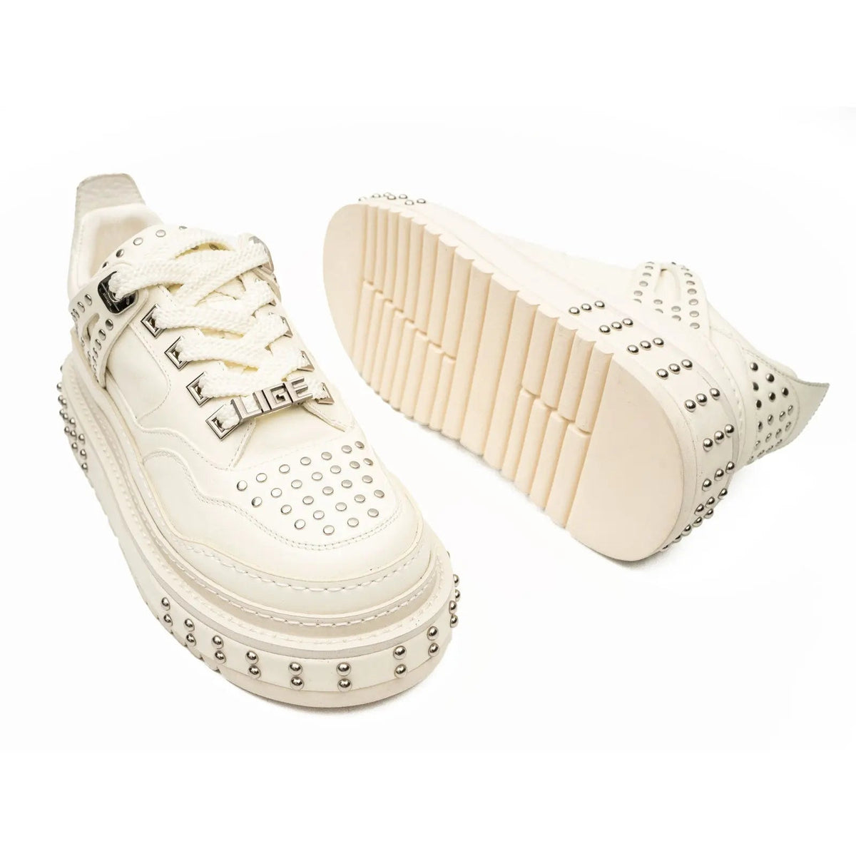 Ivory Platform Sneaker with Silver-Tone Stud Rows