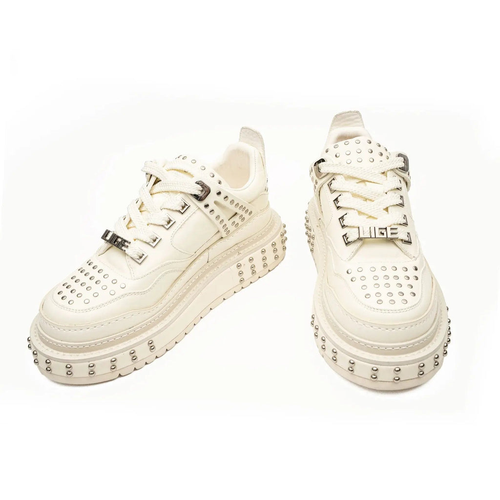 Ivory Platform Sneaker with Silver-Tone Stud Rows