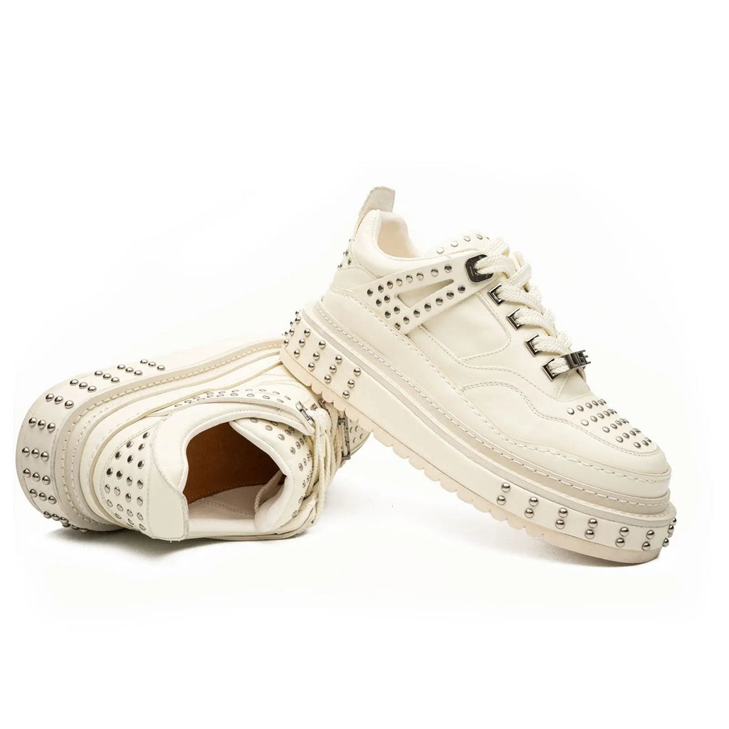 Ivory Platform Sneaker with Silver-Tone Stud Rows