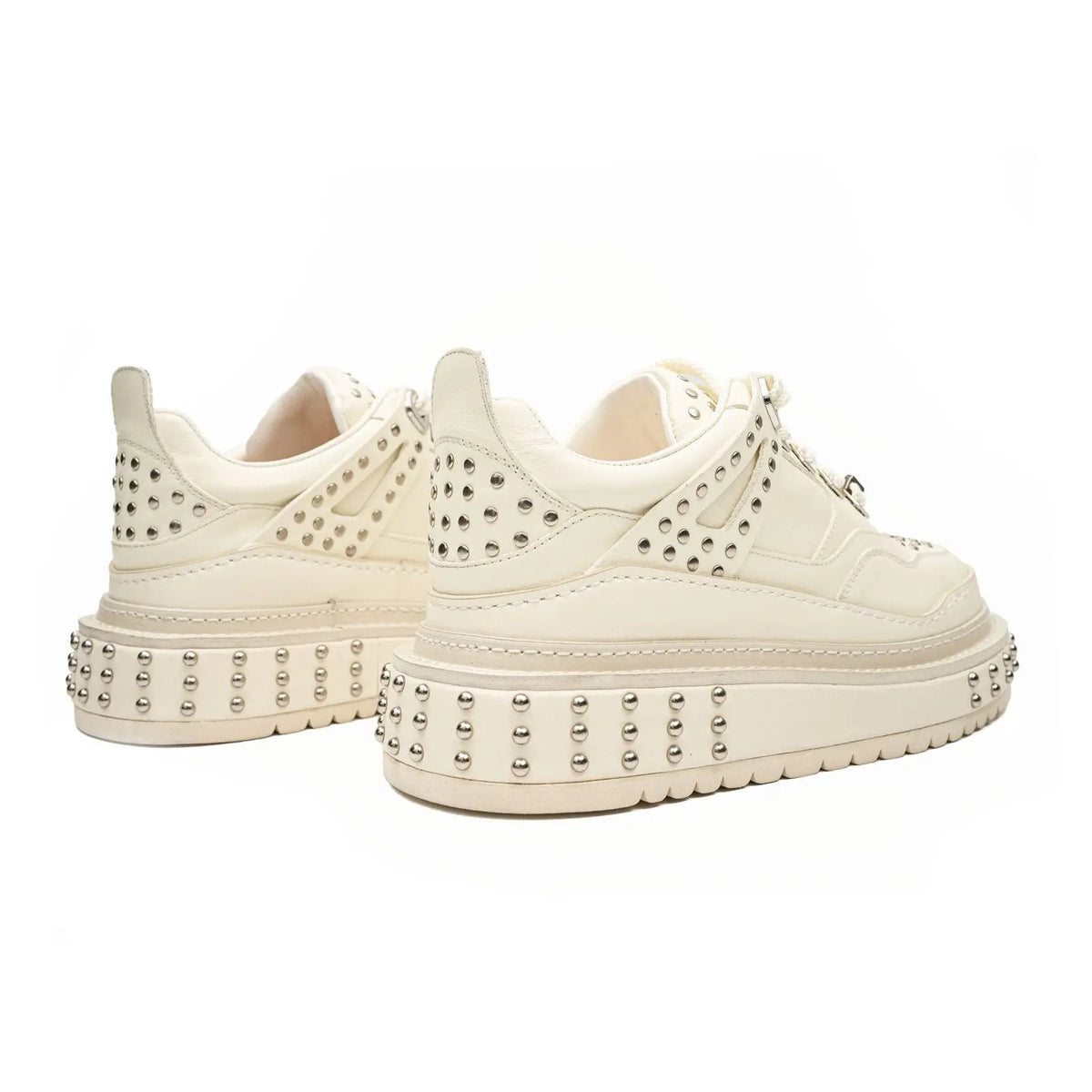 Ivory Platform Sneaker with Silver-Tone Stud Rows