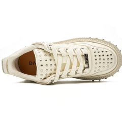 White Studded Cow Leather Sneakers