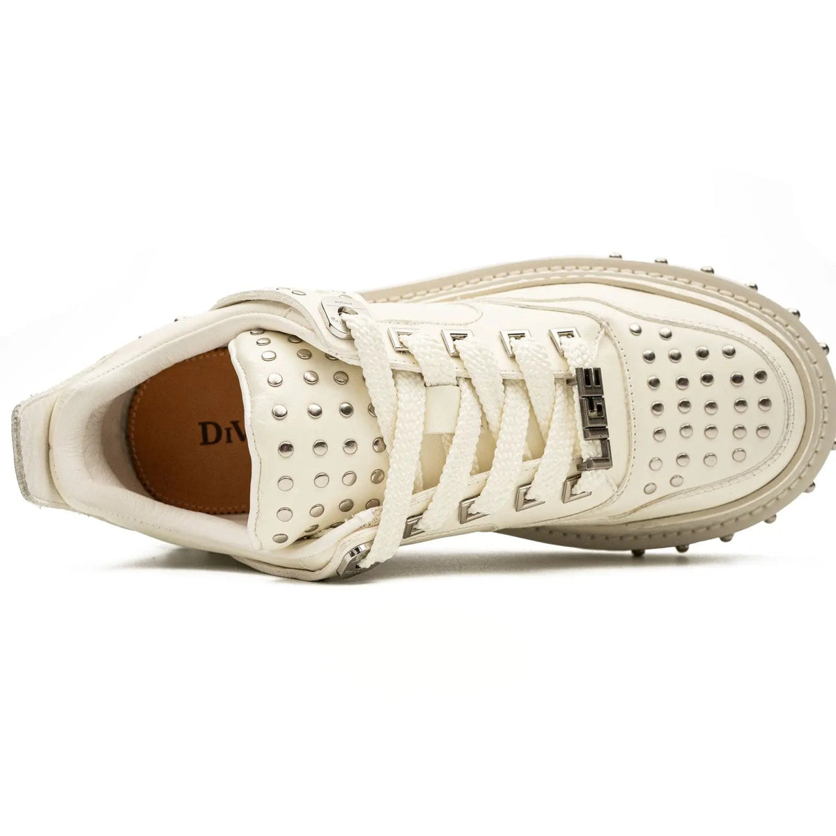Ivory Platform Sneaker with Silver-Tone Stud Rows