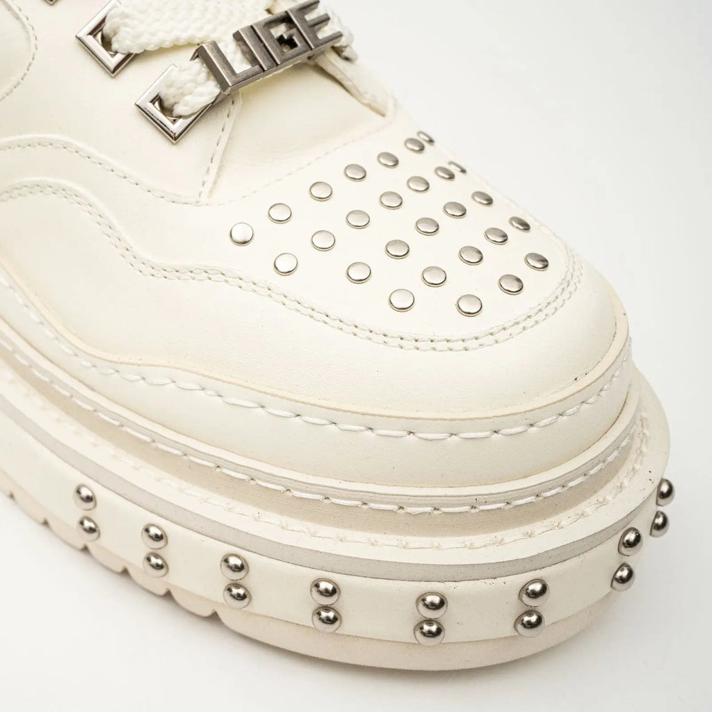 Ivory Platform Sneaker with Silver-Tone Stud Rows