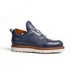 Blue Wingtip Cow Leather Sneakers