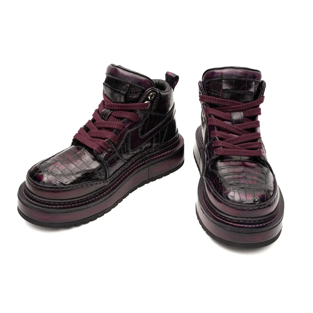 Dark Burgundy Textured High-Top Platform Sneaker