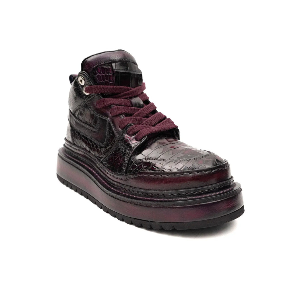 Dark Burgundy Textured High-Top Platform Sneaker