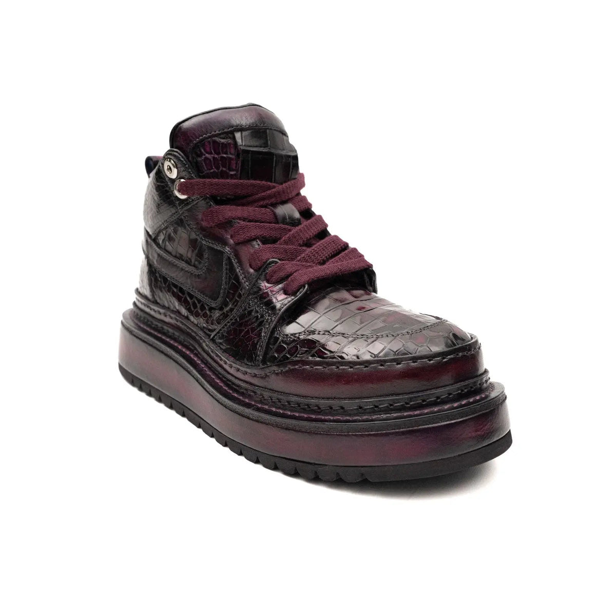 Dark Burgundy Textured High-Top Platform Sneaker