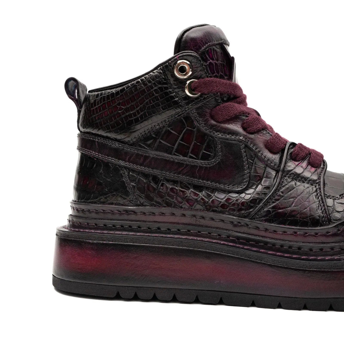 Dark Burgundy Textured High-Top Platform Sneaker