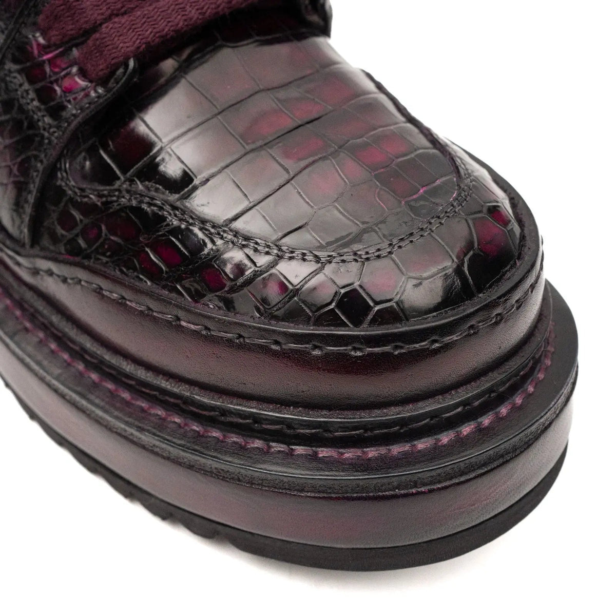 Dark Burgundy Textured High-Top Platform Sneaker