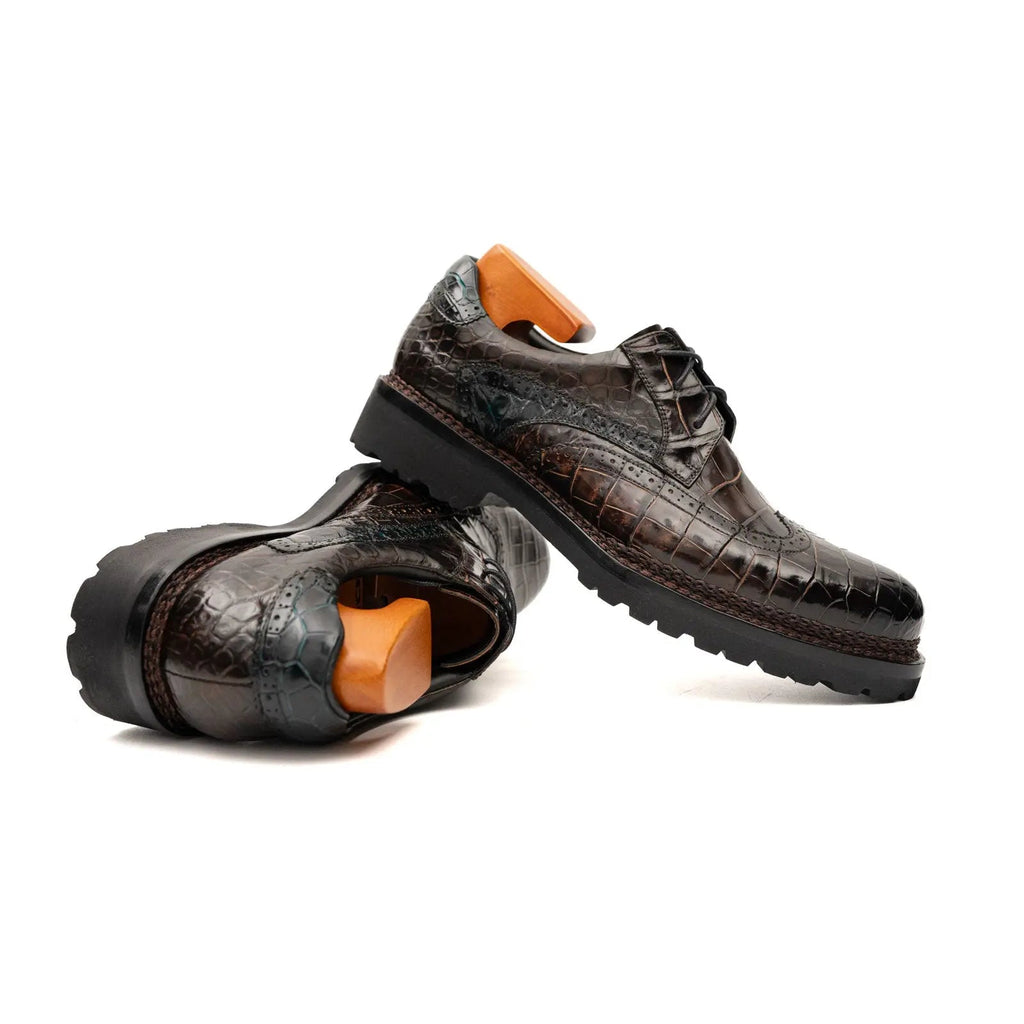 Dark Brown-Black Textured Lug Sole Derby Shoe
