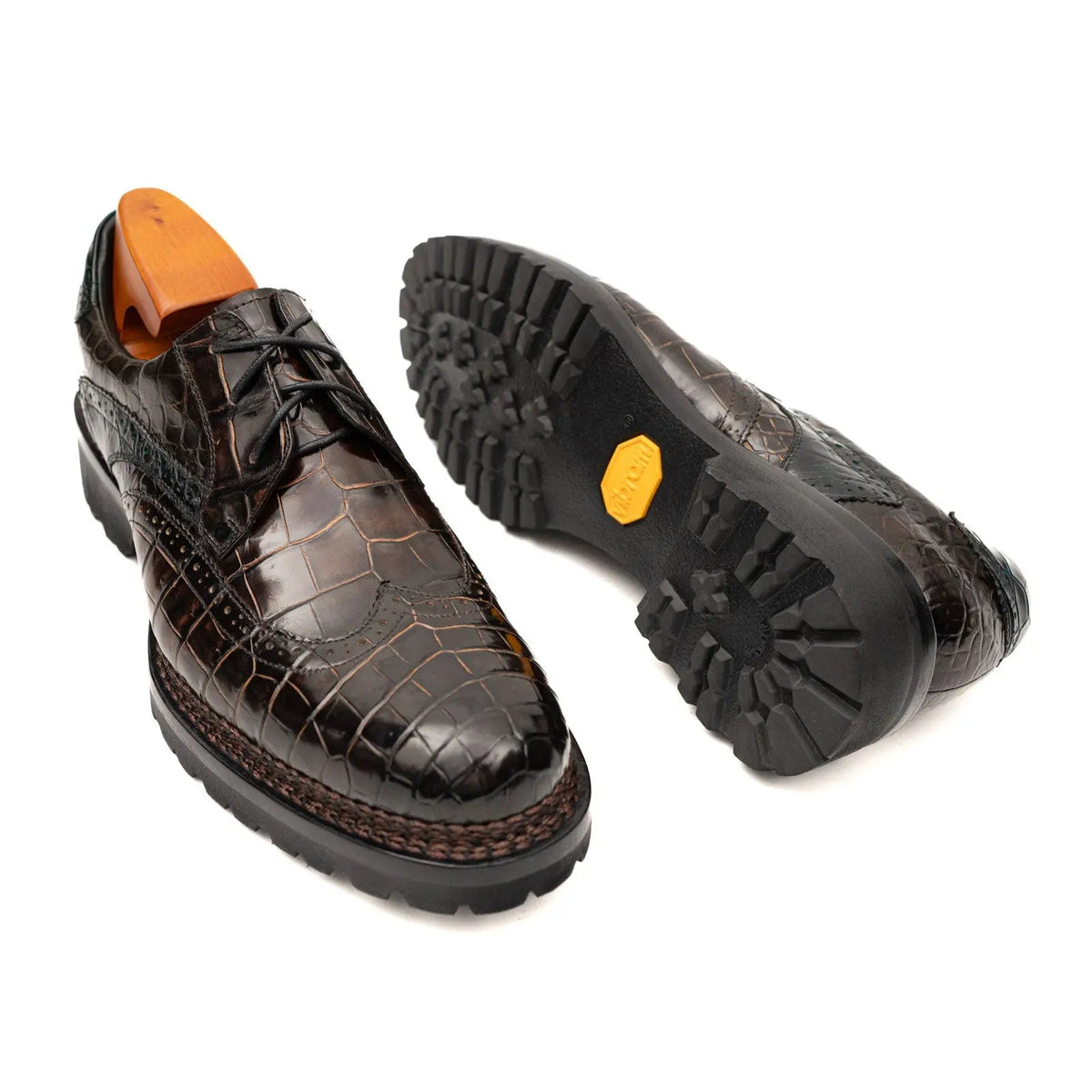 Dark Brown-Black Textured Lug Sole Derby Shoe