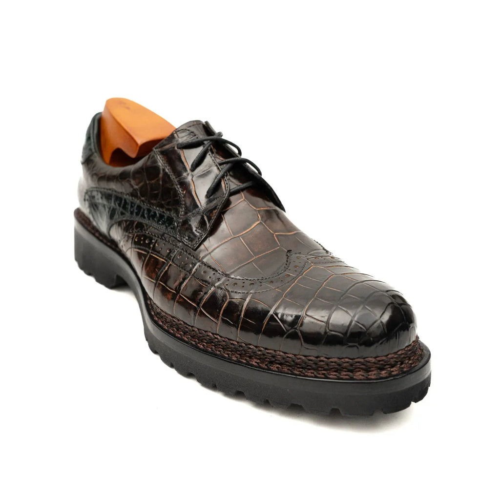 Dark Brown-Black Textured Lug Sole Derby Shoe