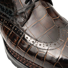 Dark Umber Crocodile Wingtip Derby Shoes