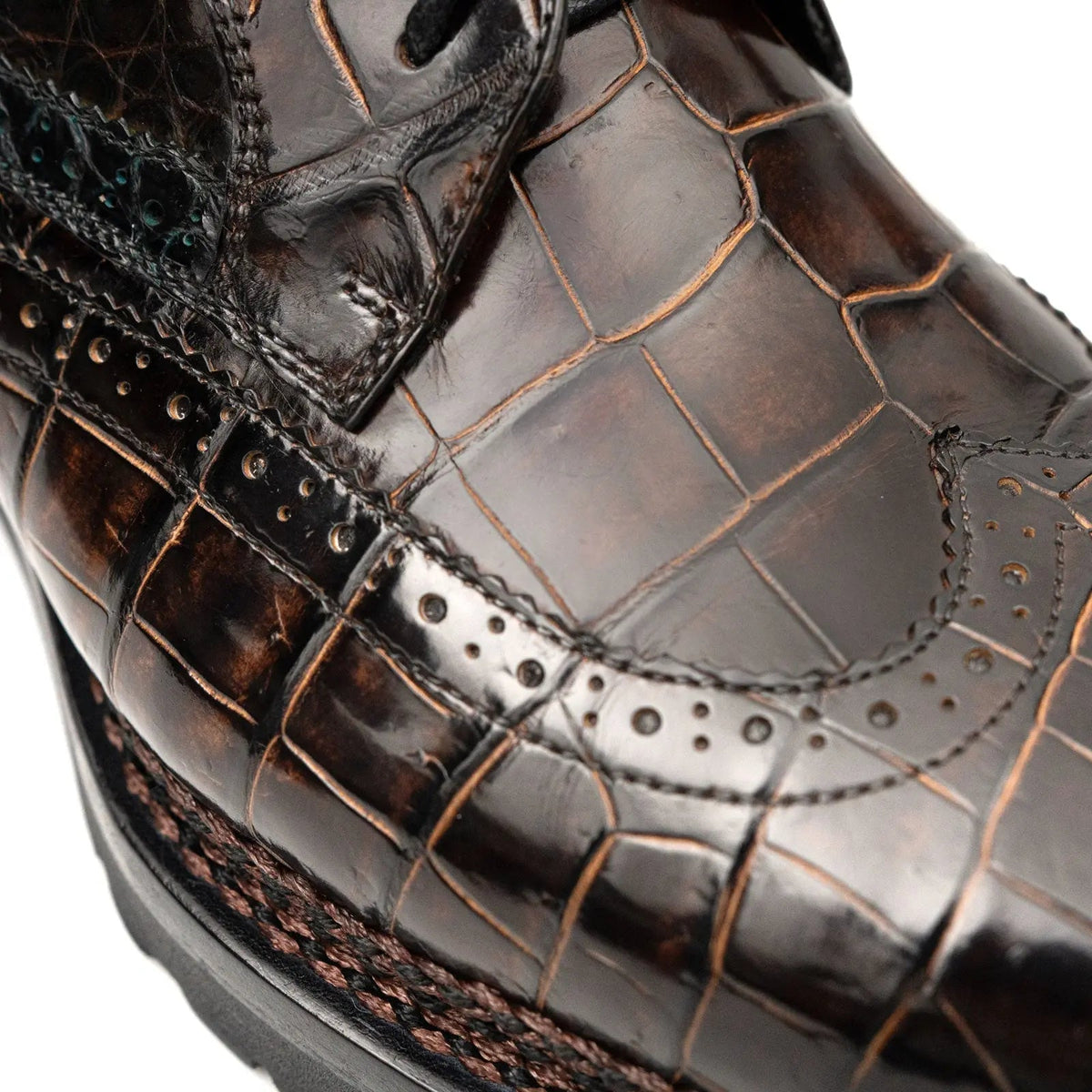 Dark Brown-Black Textured Lug Sole Derby Shoe