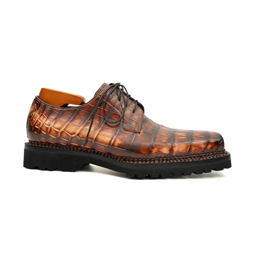 Orange-Brown and Black Textured Derby Shoe