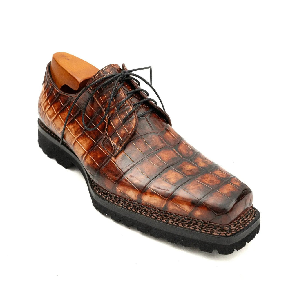 Orange-Brown and Black Textured Derby Shoe